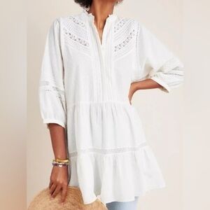 #x888 - Anthropologie Vicenza Lace Babydoll Tunic Blouse Mini Dress Embroidered